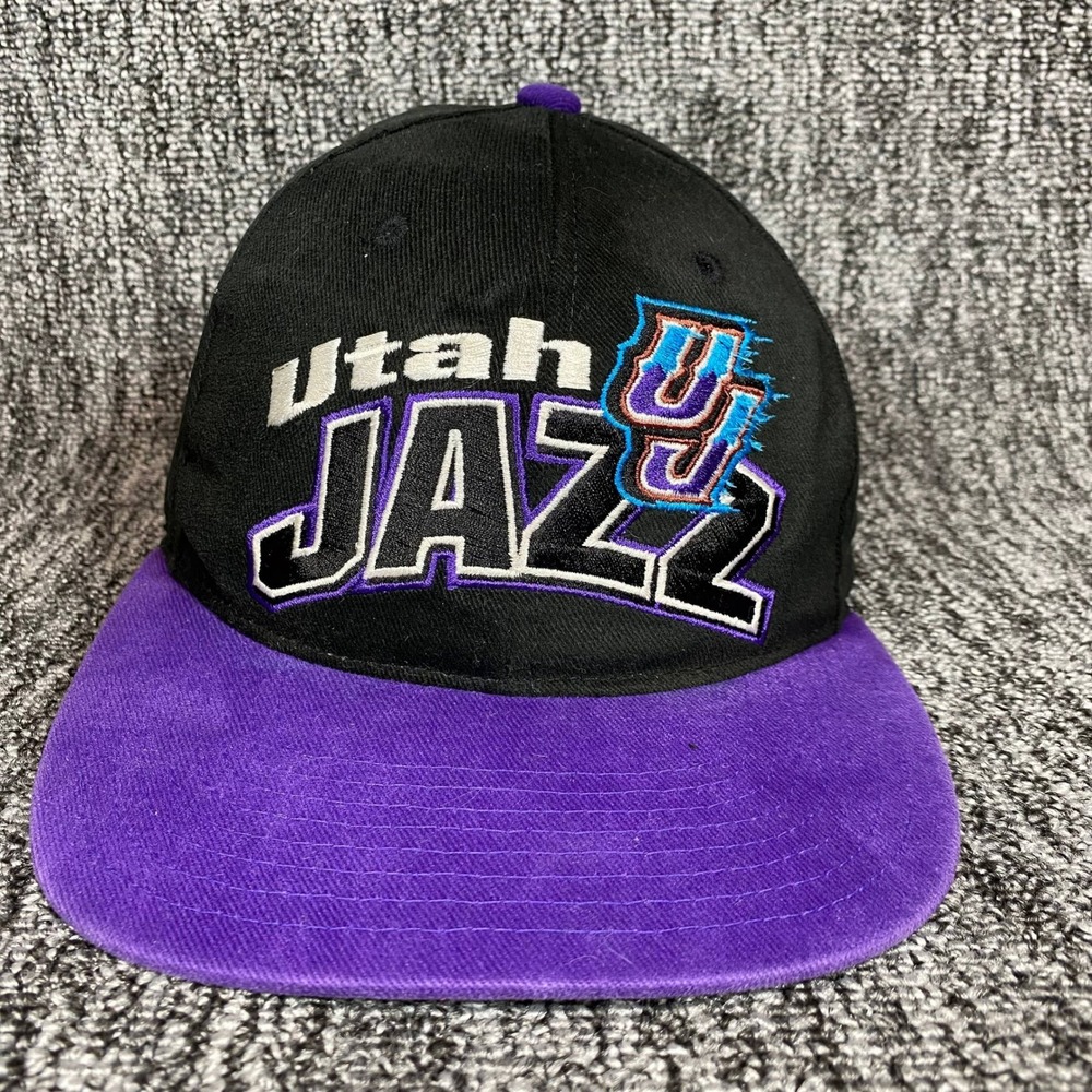 Vintage Utah Jazz Hat Starter NBA Authentics Snapback Cap Black Purple 90s Y2K
